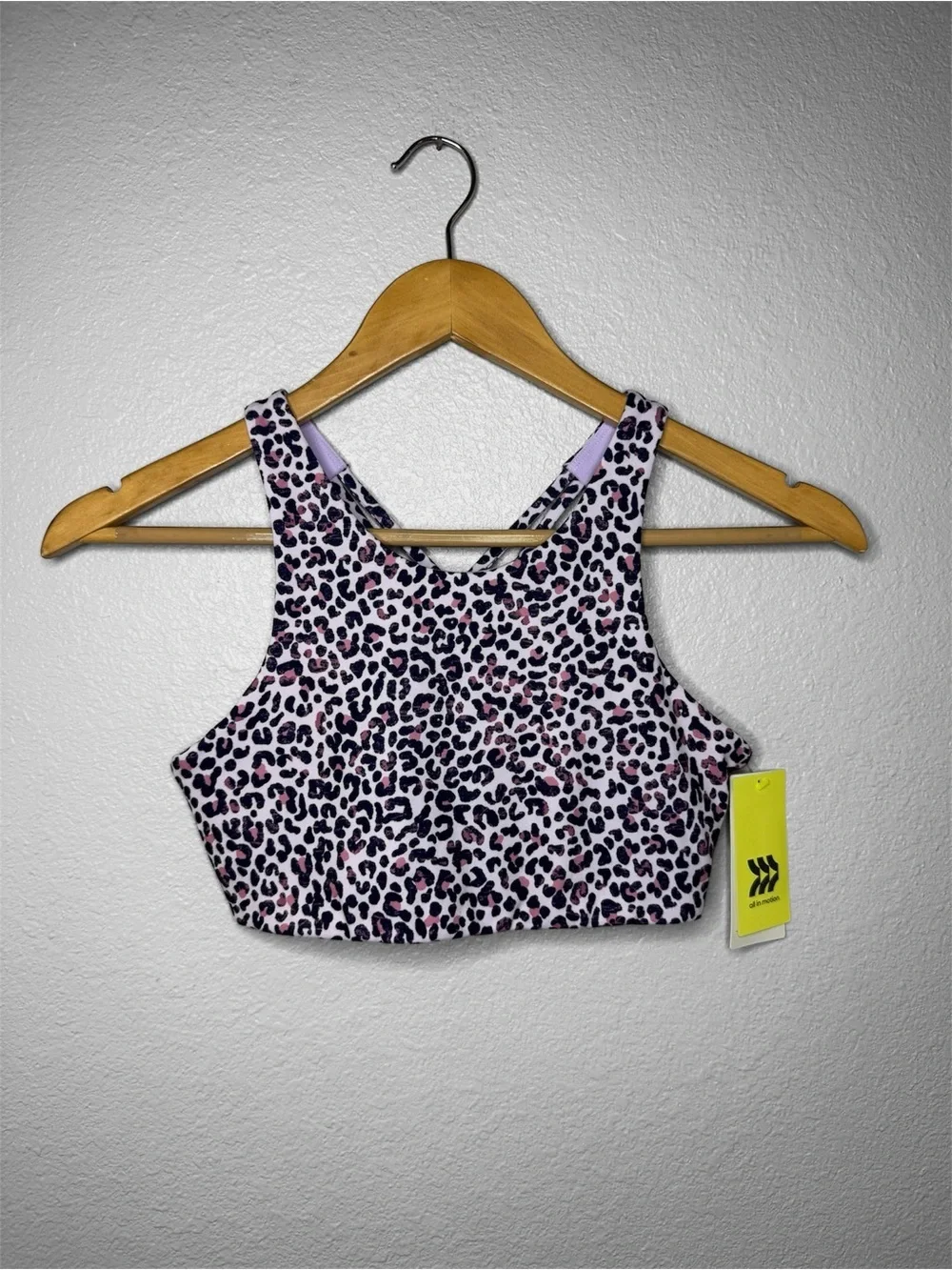 New all in motion Purple Leopard Print Strappy Sports Bra L (10/12) Kid Girls